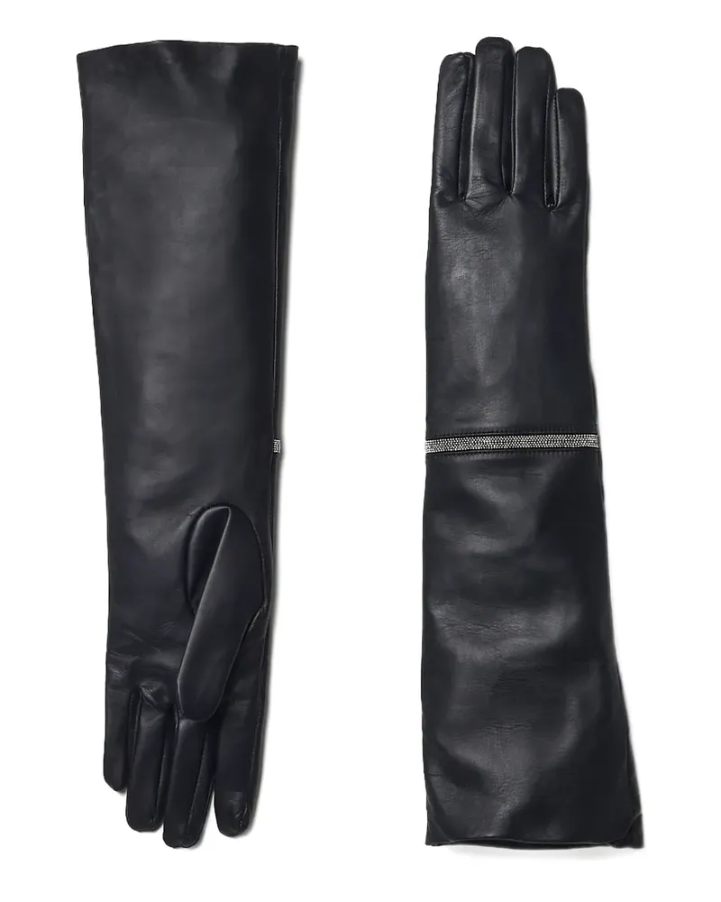 Peserico long leather zip-detail gloves - Schwarz Schwarz
