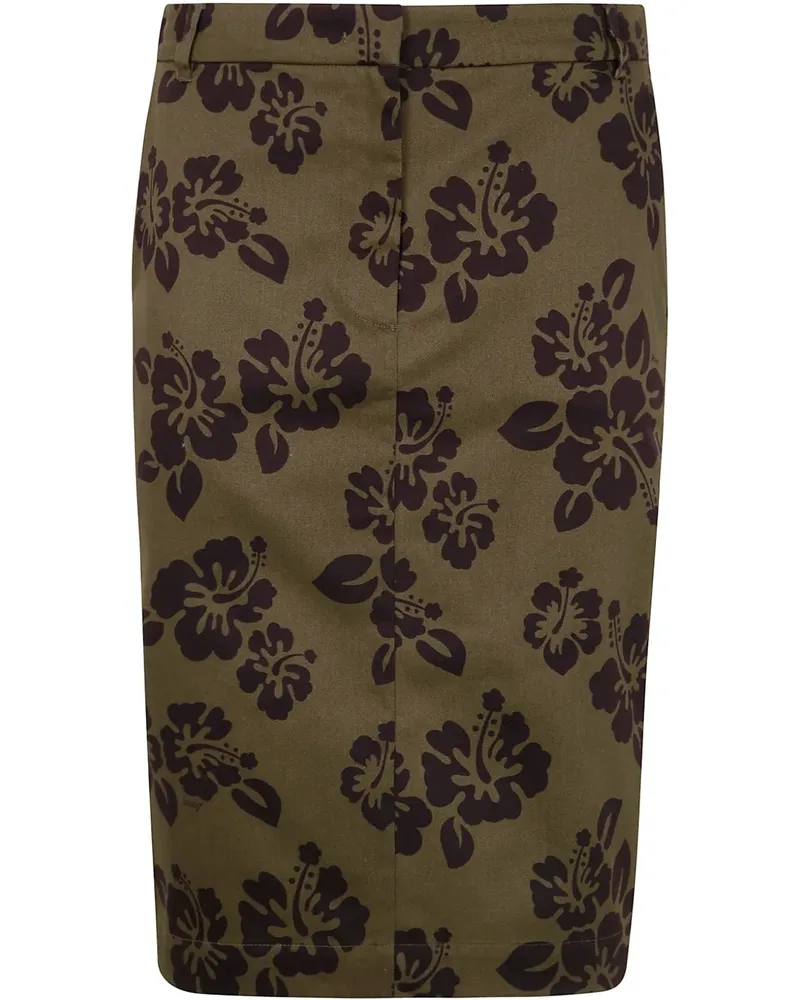 ASPESI Midirock mit Hibiskus-Print - Grün Grün