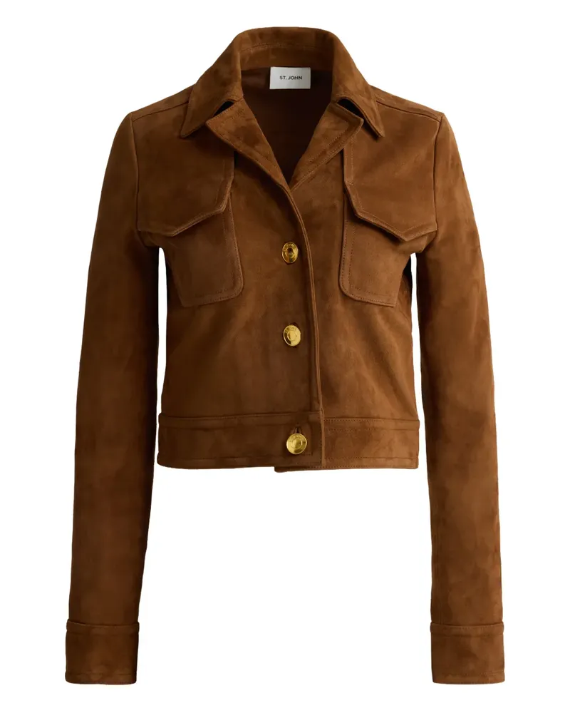 ST. JOHN Laurel gold button suede jacket - Braun Braun