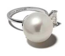 18kt 'Pearl & Triangle' Weißgoldring mit einem Diamanten - Silber