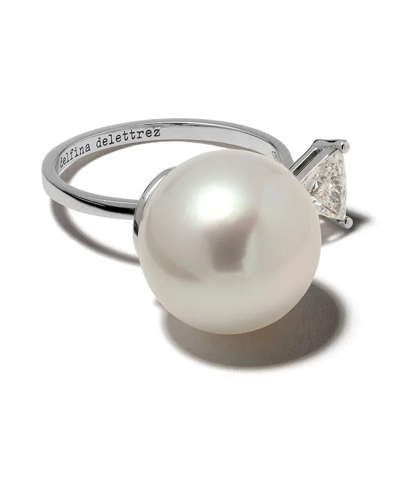 Delfina Delettrez 18kt 'Pearl & Triangle' Weißgoldring mit einem Diamanten - Silber Silber
