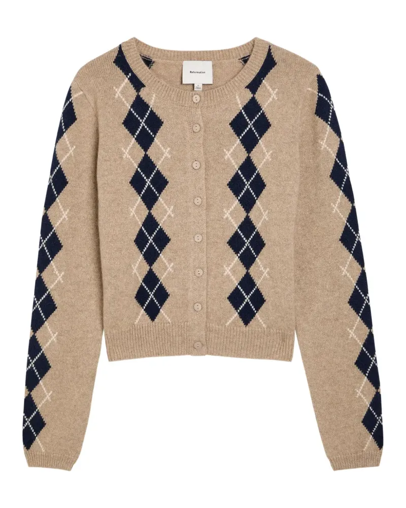 Reformation Clara Jacke aus Kaschmir mit Argyle-Muster - Nude Nude