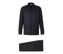 Plissierter Anzug mit Klappentasche - Blau
