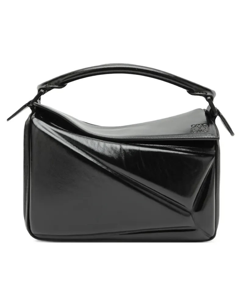 Loewe Kleine Puzzle Blown Tasche aus glänzendem Lammleder - Schwarz Schwarz