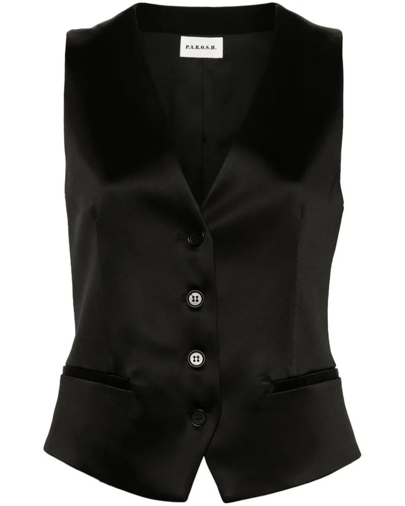 P.A.R.O.S.H. P.A.R.O H. Einreihige Weste aus Satin - Schwarz Schwarz