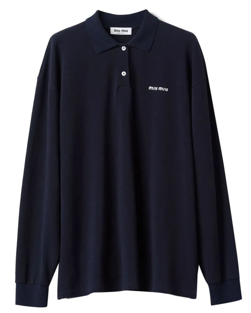 Miu Miu Poloshirt aus Pikee mit Logo-Stickerei - Blau Blau