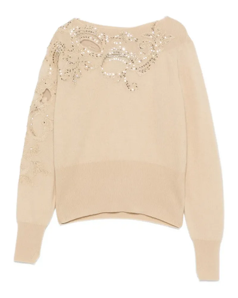 Ermanno Scervino sequin-embellished lace-insert cashmere sweater - Nude Nude