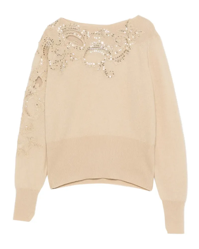 Ermanno Scervino sequin-embellished lace-insert cashmere sweater - Nude Nude