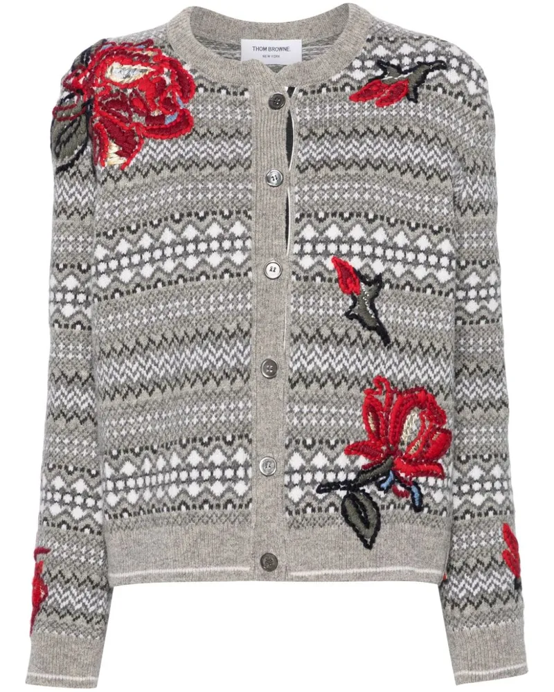 Thom Browne Cardigan mit Blumenstickerei - Grau Grau