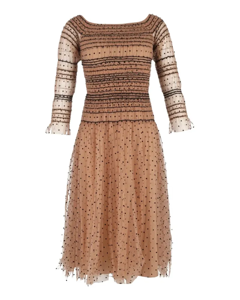 Self-Portrait polka-dot off-the-shoulder midi dress - Nude Nude