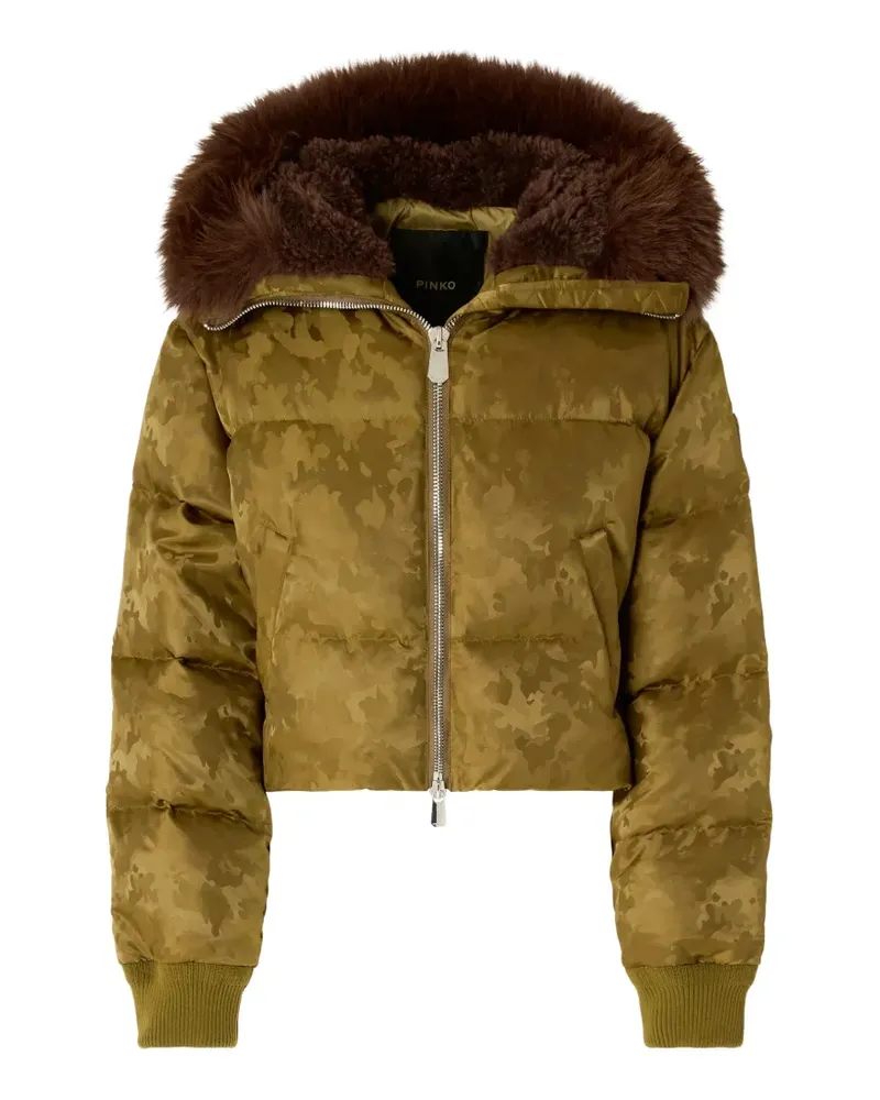Pinko short down jacket in technical satin with camouflage motif - Grün Grün