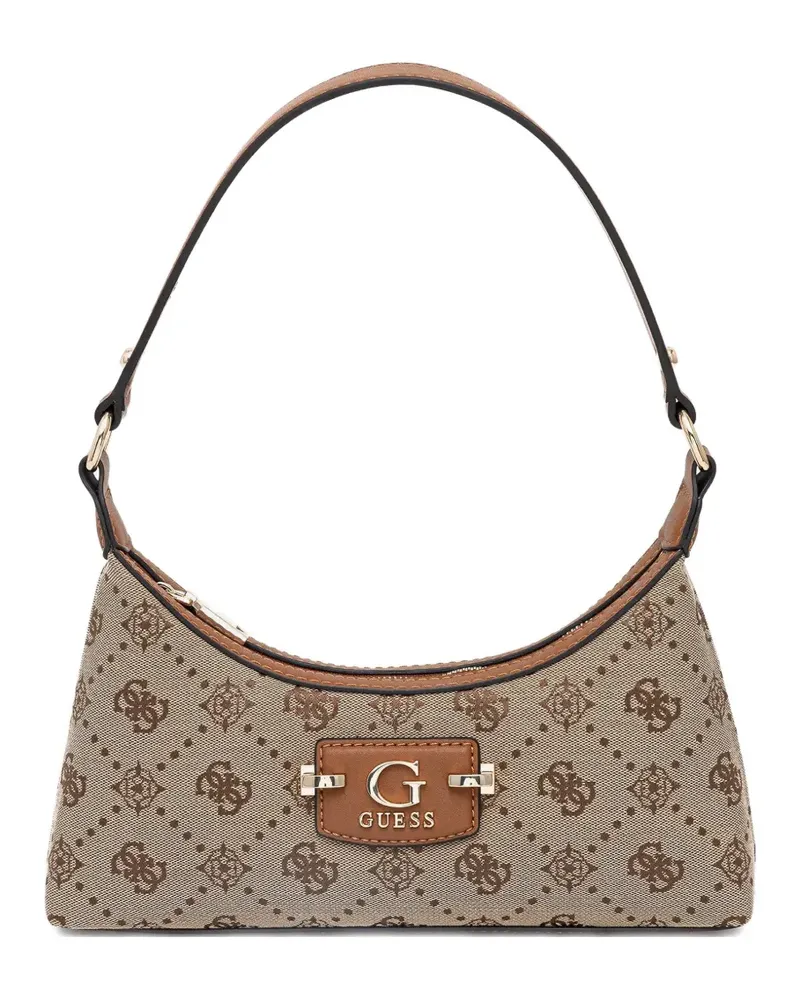 Guess Neda Schultertasche mit Logo-Schild - Nude Nude