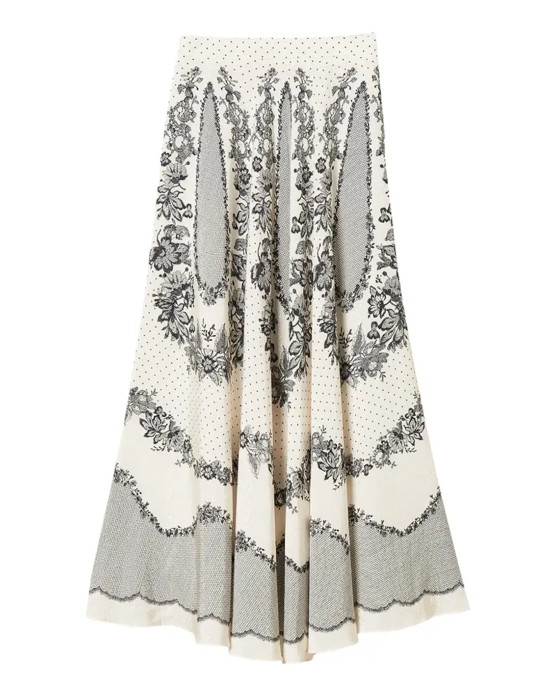 Twin-Set jacquard satin long skirt with floral and polka dot pattern - Nude Nude
