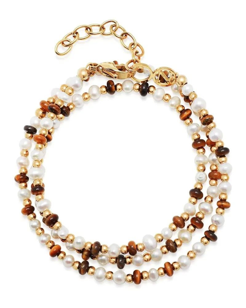Nialaya Wickelarmband mit Perlen und Tigerauge - Weiß Weiß