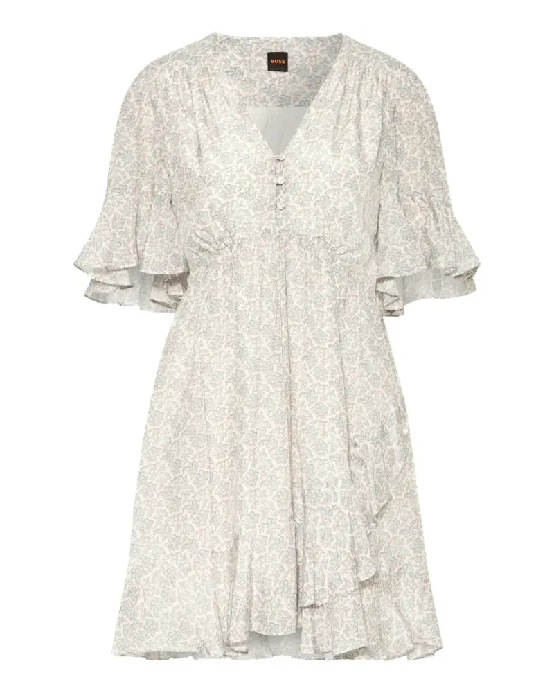 HUGO BOSS floral-print ruffled dress - Weiß Weiß