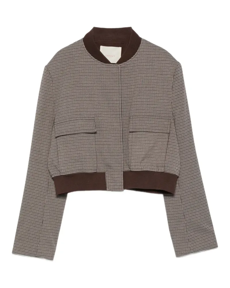 Twin-Set Cropped-Jacke mit Hahnentrittmuster - Braun Braun