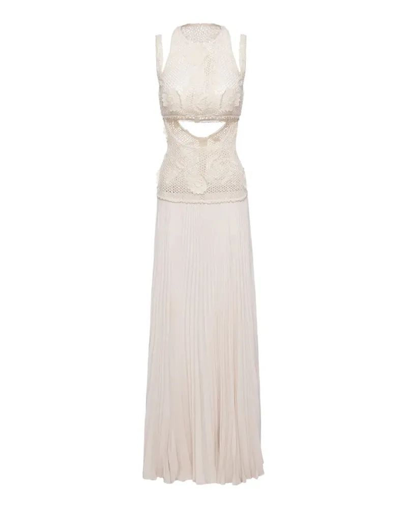NISSA crochet-panel pleated maxi dress - Nude Nude