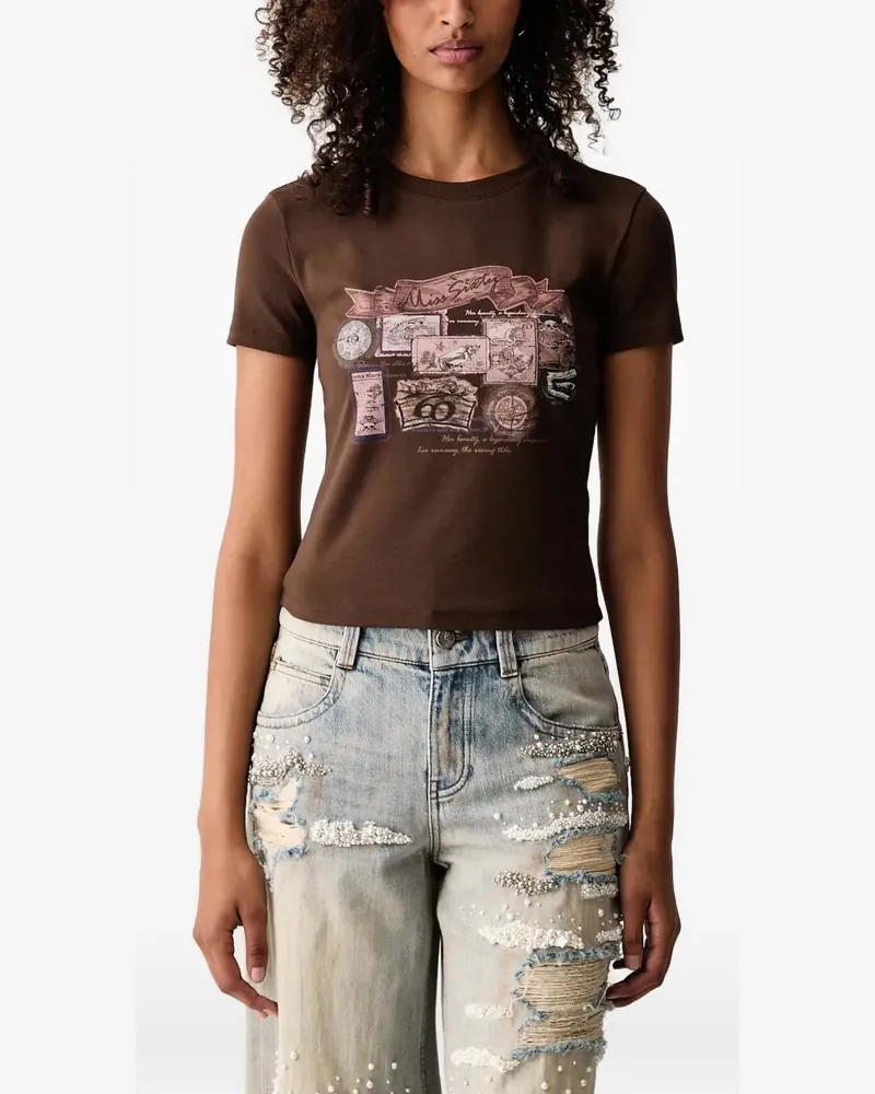 Miss Sixty Kurzärmeliges T-Shirt mit grafischem Print - Braun Braun