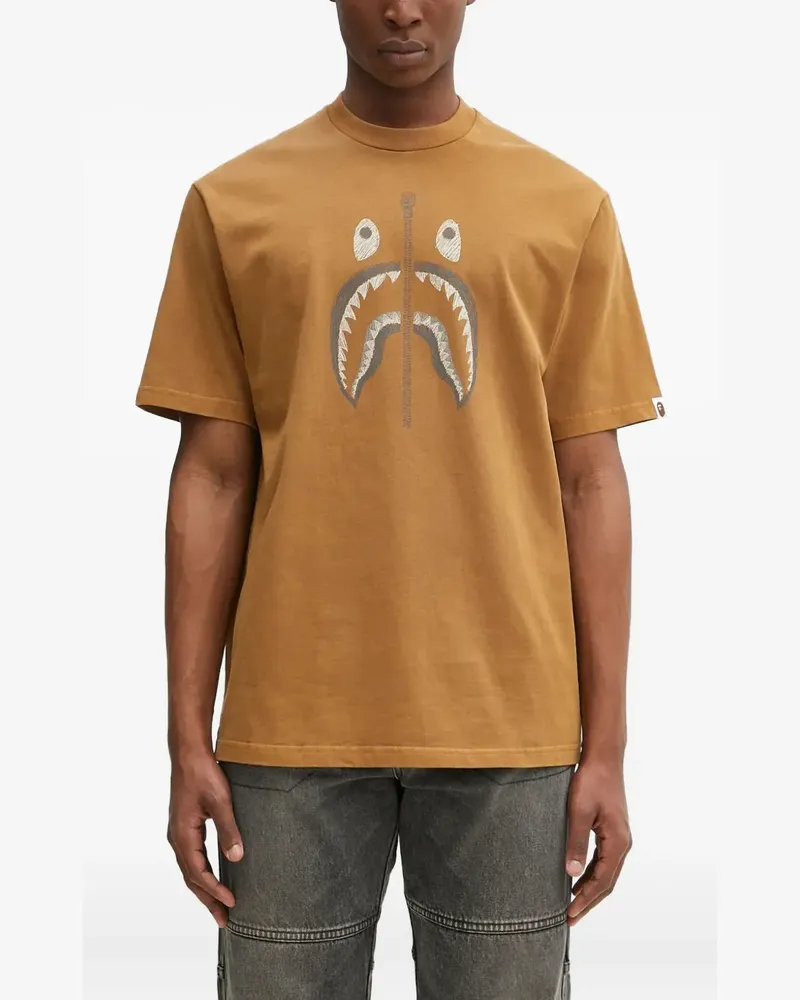 BAPE T-Shirt mit Hai-Print - Braun Braun