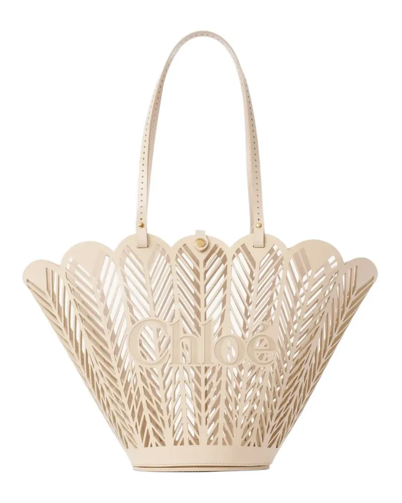Chloé Soleil cut-out logo-debossed tote bag - Nude Nude