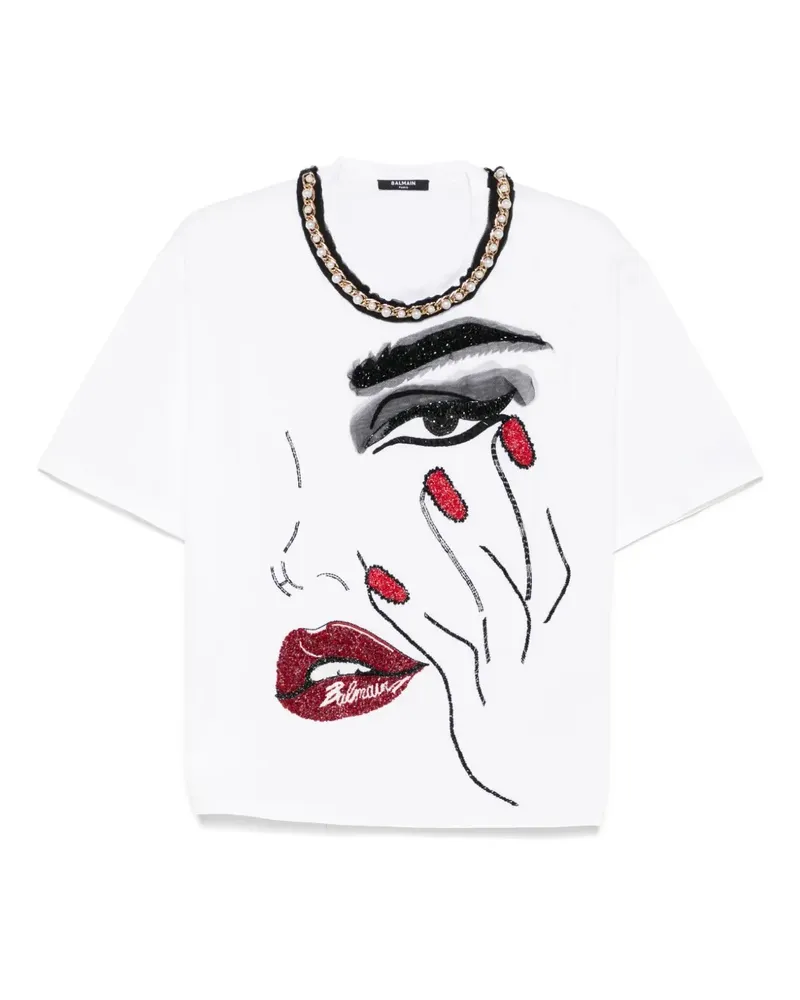Balmain Verziertes T-Shirt - Weiß Weiß
