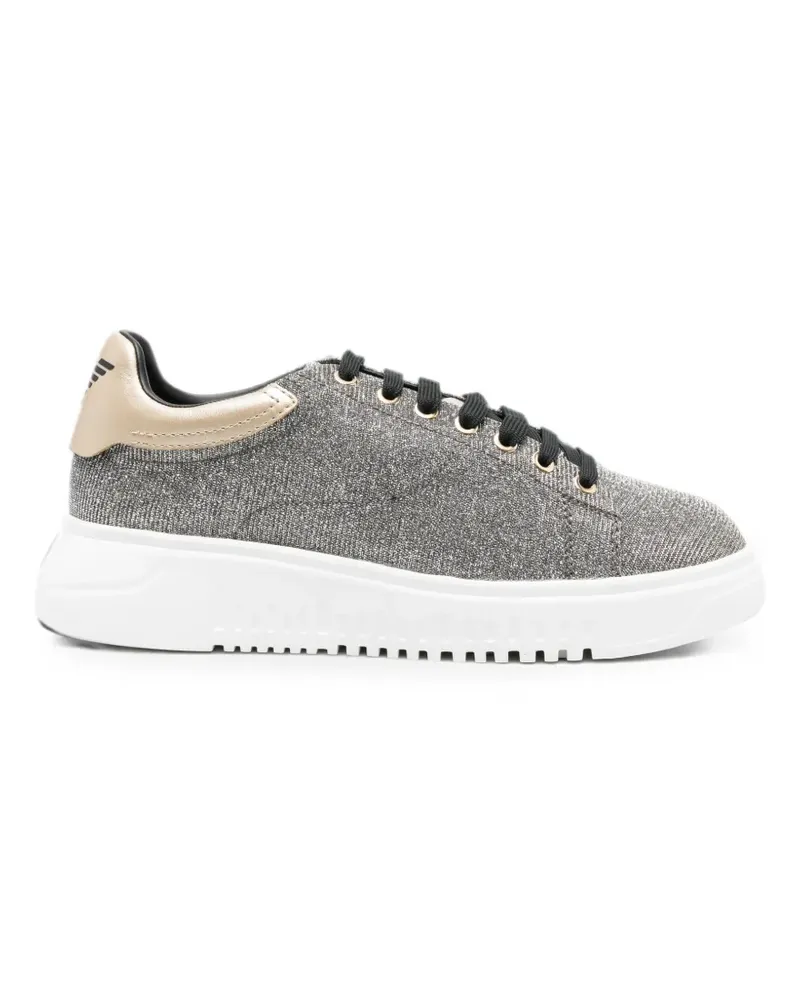 Emporio Armani glitter-effect logo-patch sneakers - Grau Grau