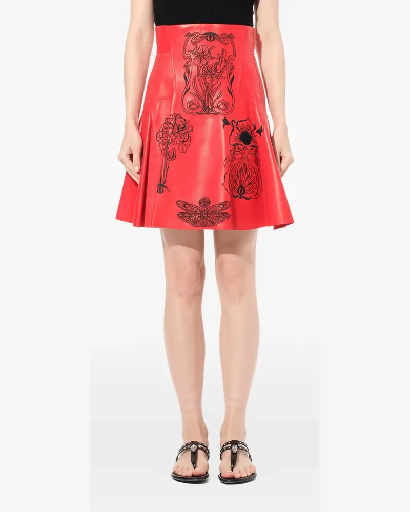 Alexander McQueen embroidered leather skirt - Rot Rot