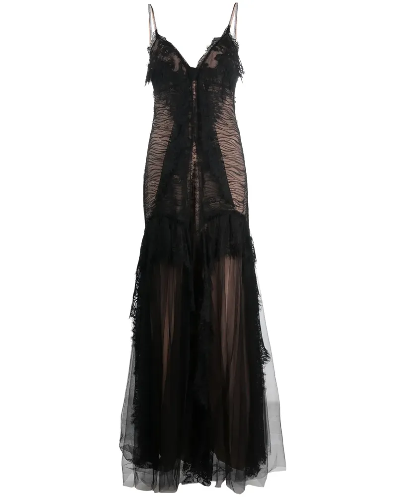Alberta Ferretti Maxikleid mit Spitzeneinsätzen - Schwarz Schwarz