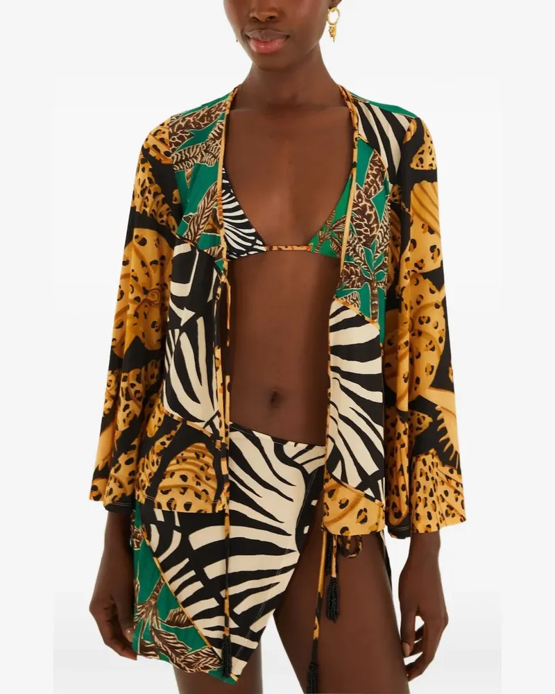 FARM Rio mixed-print tie-front blouse - Schwarz Schwarz