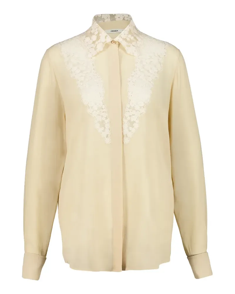 Fendi lace-trimmed silk shirt - Nude Nude