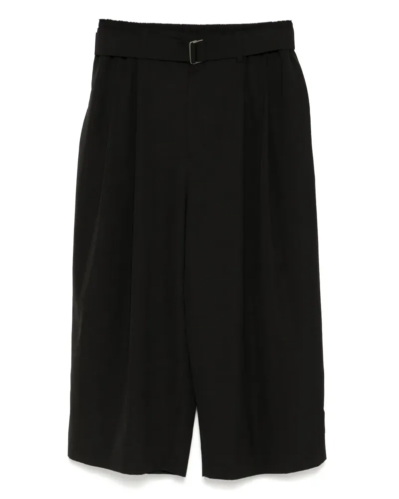 SONGZIO Weite Cropped-Hose mit Gürtel - Schwarz Schwarz