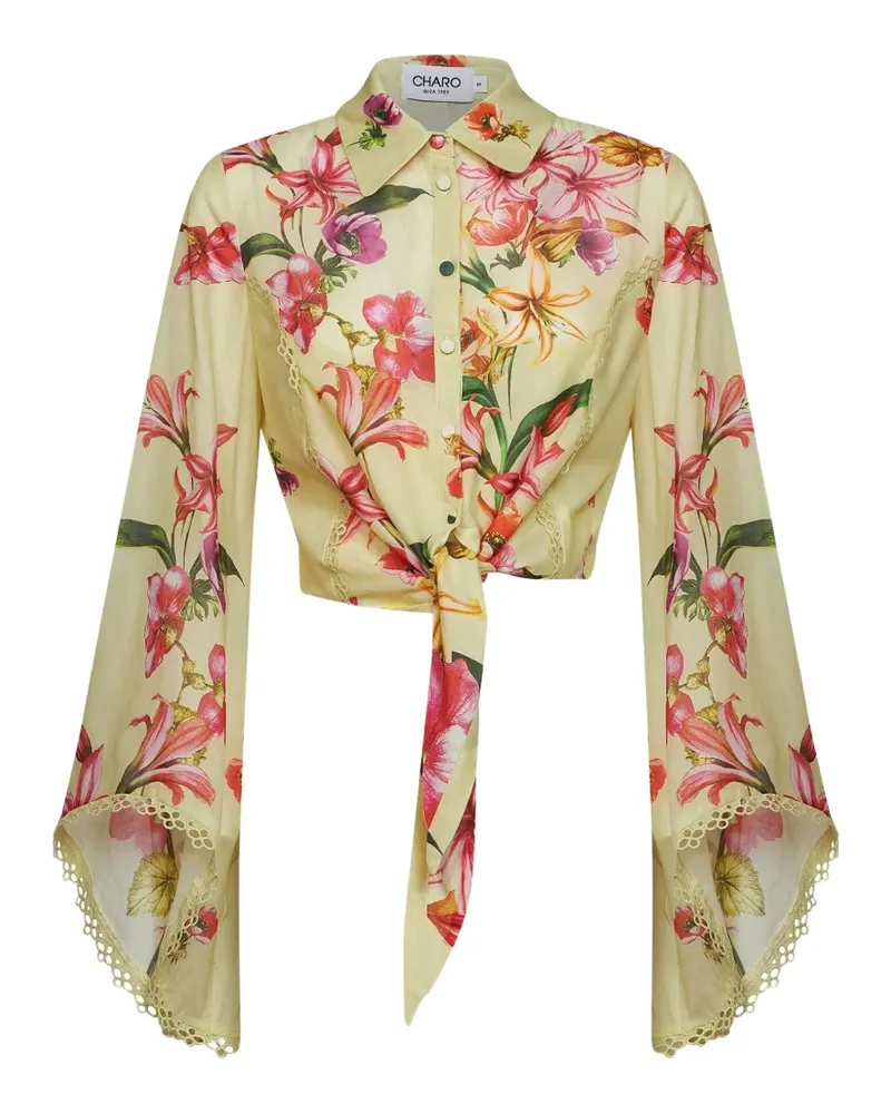 Charo Ruiz floral-print lace-trim shirt - Nude Nude