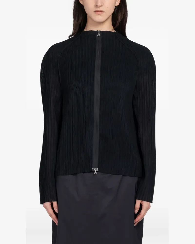 AMOMENTO Plissierter Cardigan mit Reißverschluss - Schwarz Schwarz