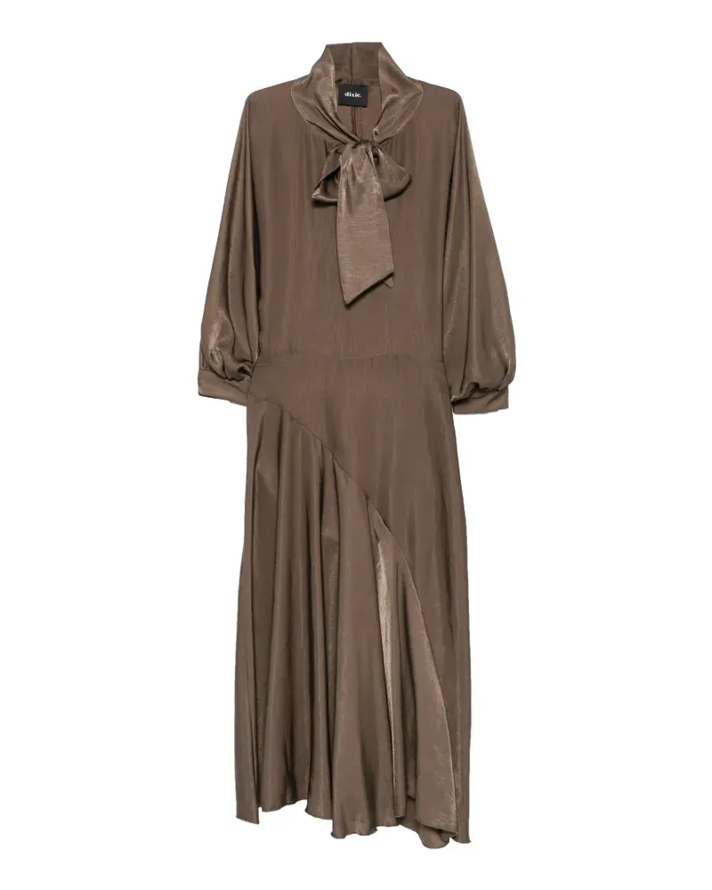 Dixie Asymmetrisches Midikleid mit Schleifenkragen - Braun Braun