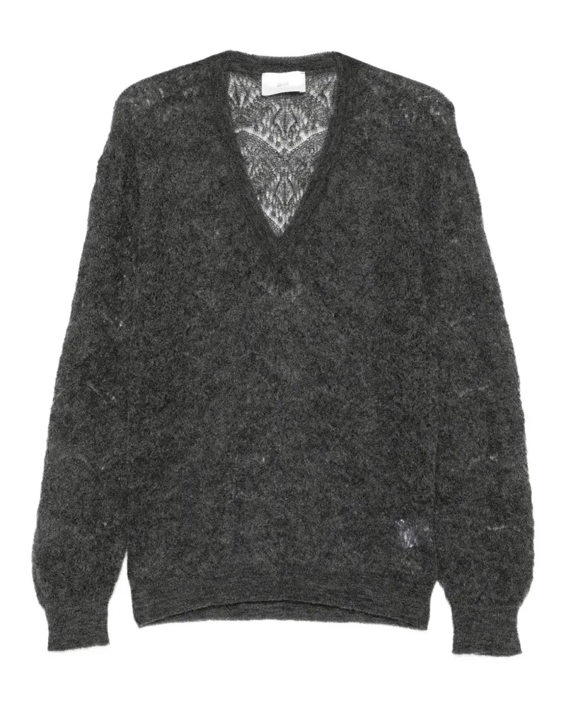 SOLOTRE Pullover aus Spitzenstrick mit V-Ausschnitt - Grau Grau