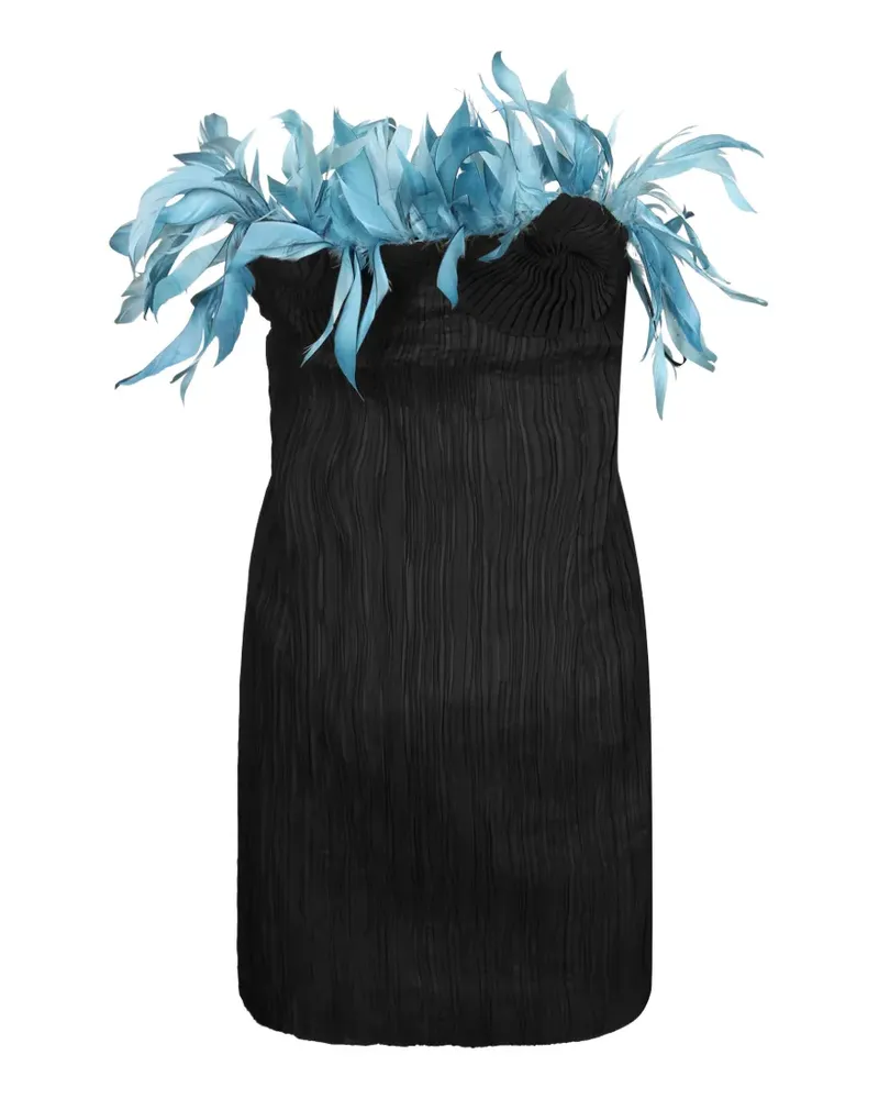 Amen feather-trim plissé-effect mini dress - Schwarz Schwarz