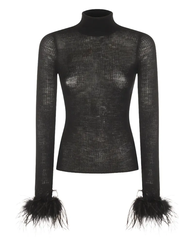 Blumarine Gerippter Pullover mit Federn - Schwarz Schwarz