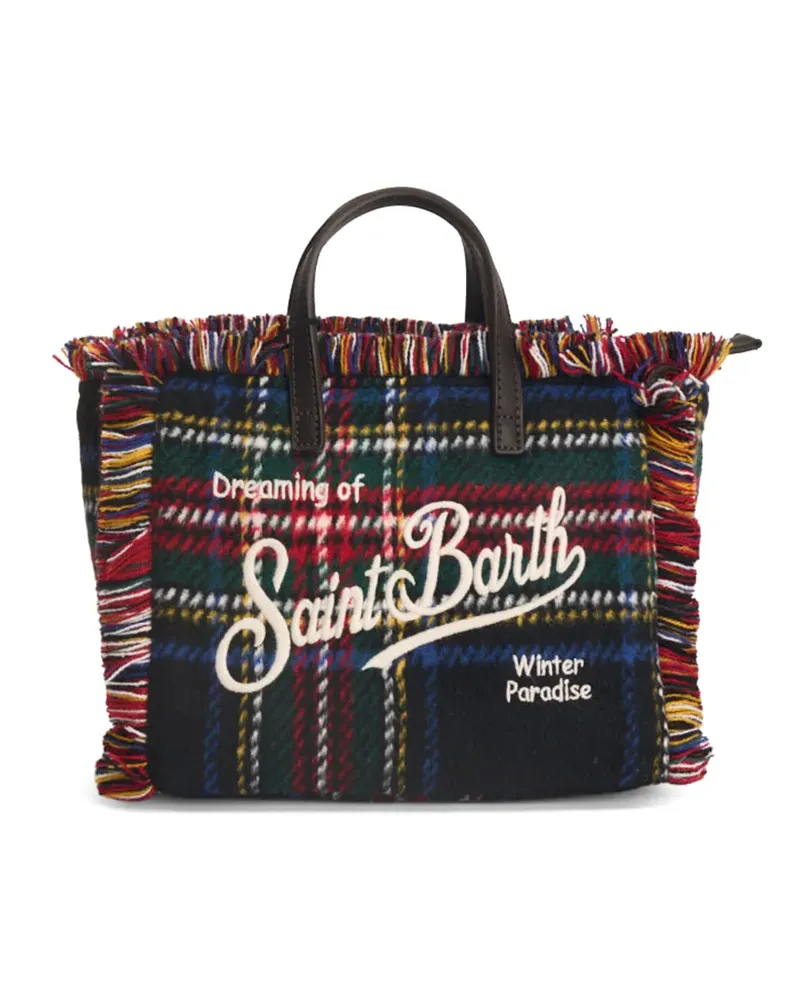 MC2 Saint Barth Vanity Mini tartan fringed tote bag - Schwarz Schwarz
