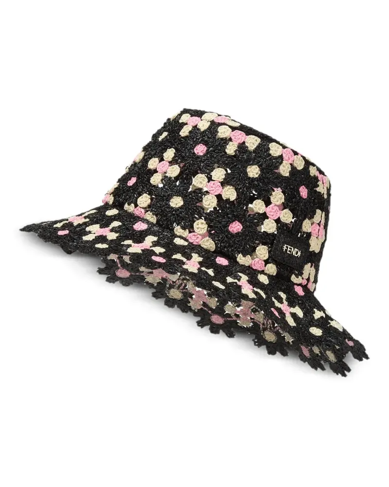 Fendi Gehäkelter Fischerhut mit Blumenmuster - Schwarz Schwarz