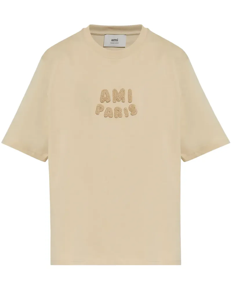 AMI Paris T-Shirt mit Logo-Stickerei - Nude Nude
