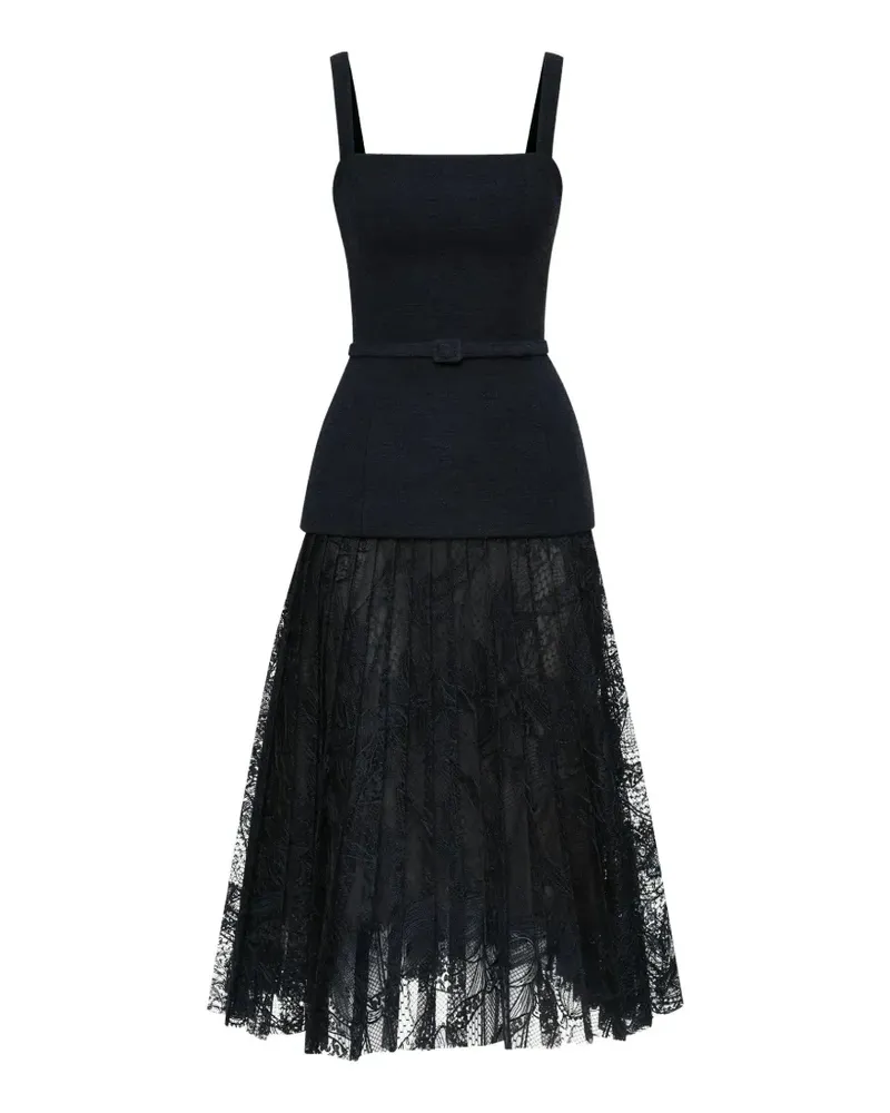 Oscar de la Renta Orchid Guipure Midikleid mit Gürtel - Blau Blau