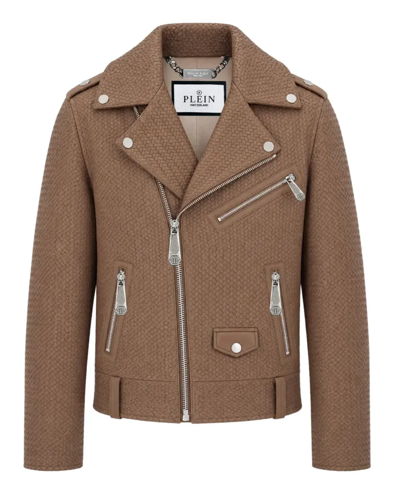 Philipp Plein Bikerjacke aus gewebtem Leder - Braun Braun