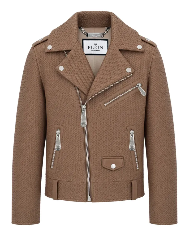 Philipp Plein woven leather biker jacket - Braun Braun