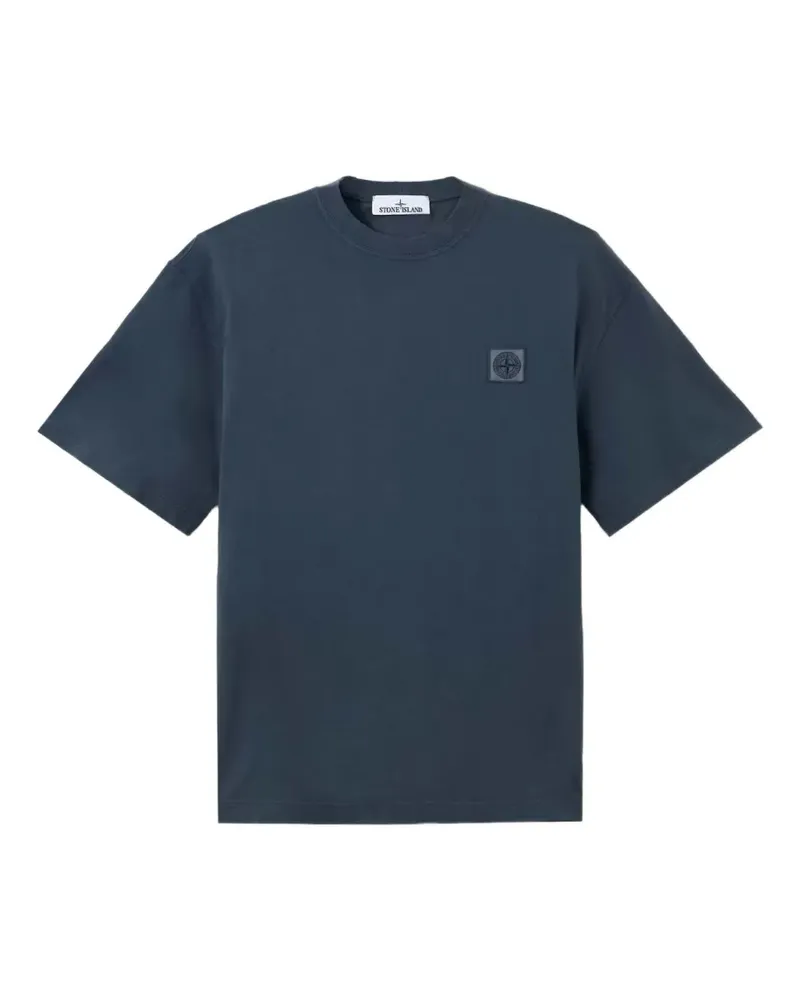 Stone Island 2100030 gekämmtes T-Shirt aus Bio-Baumwolljersey mit Kompass-Patch - Blau Blau