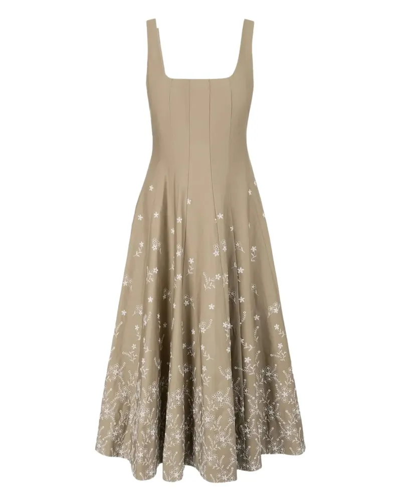 STAUD floral-embroidered midi dress - Nude Nude