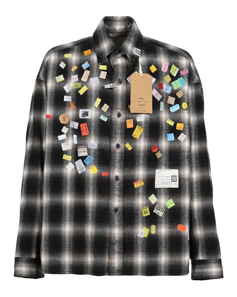 MIHARAYASUHIRO Kariertes Hemd mit Preis-Sticker - Schwarz Schwarz