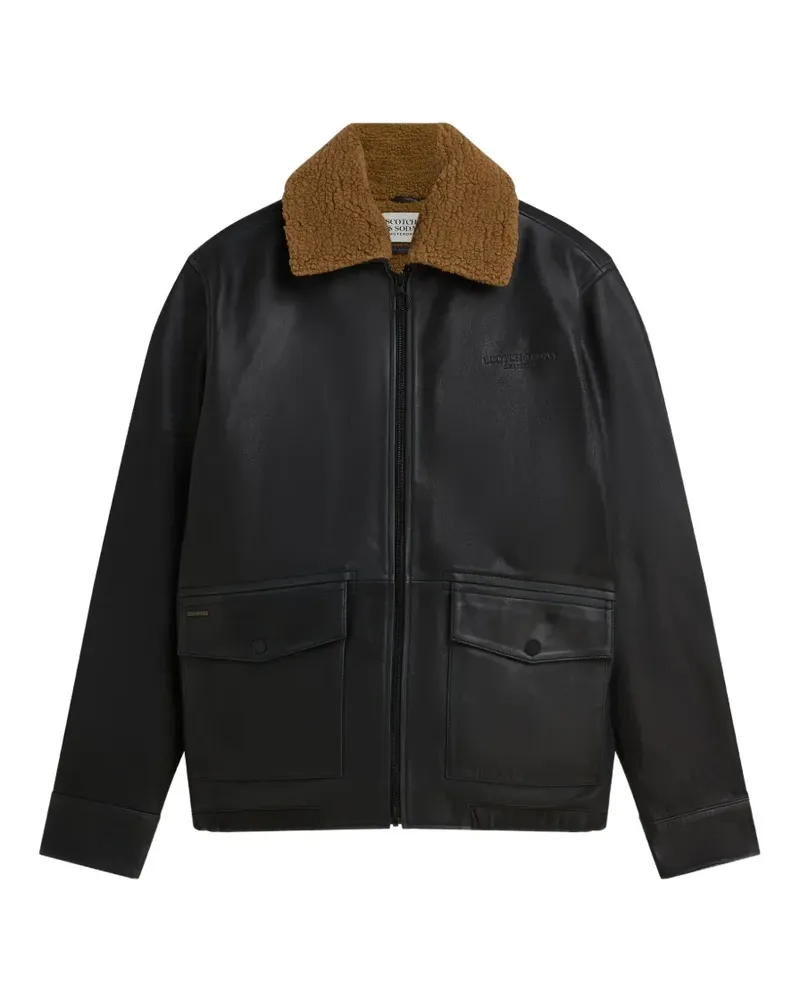 Scotch&Soda shearling-collar leather jacket - Schwarz Schwarz