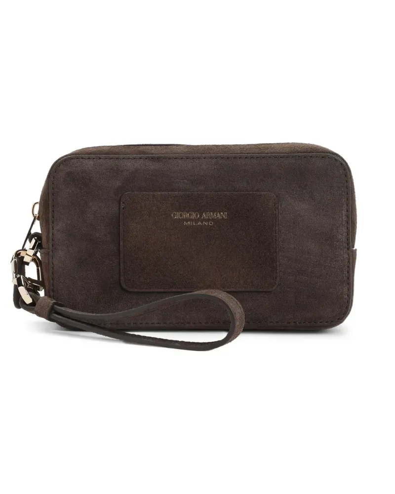Giorgio Armani Wildleder-Clutch mit Logo-Patch - Braun Braun