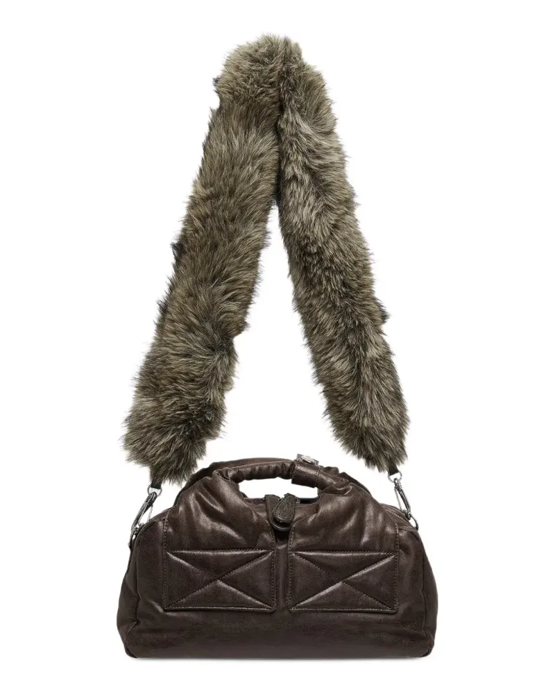 OPEN YY Tote Bag mit Faux Fur-Riemen - Braun Braun