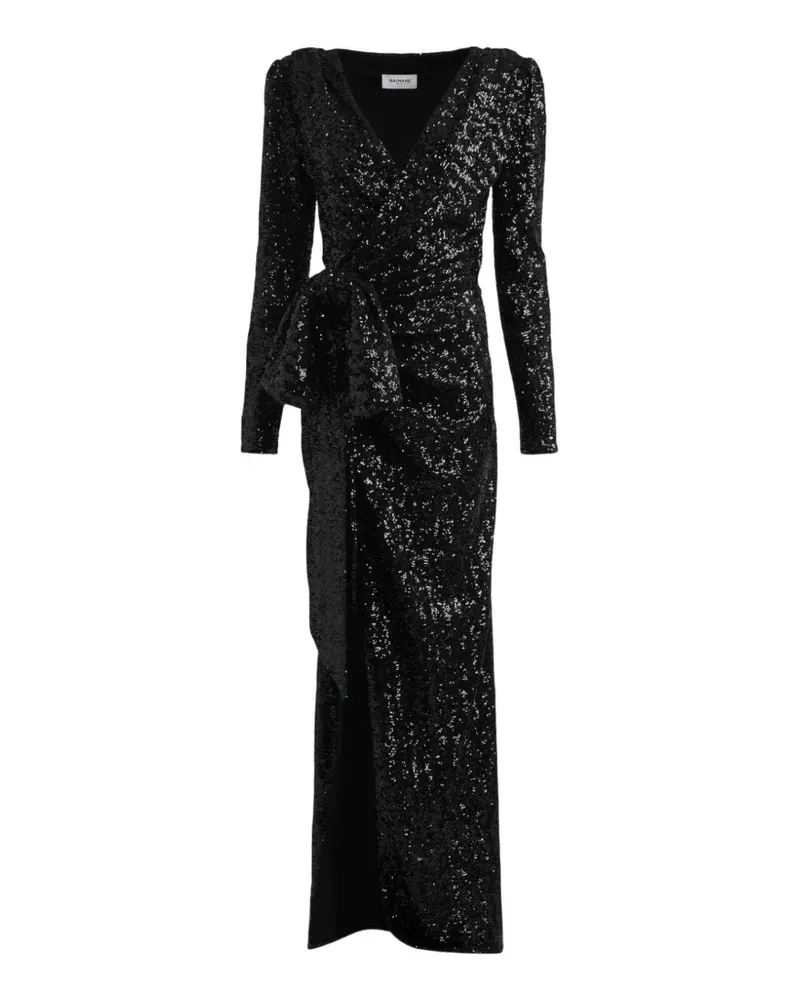 Balmain Langes Kleid mit Pailletten - Schwarz Schwarz